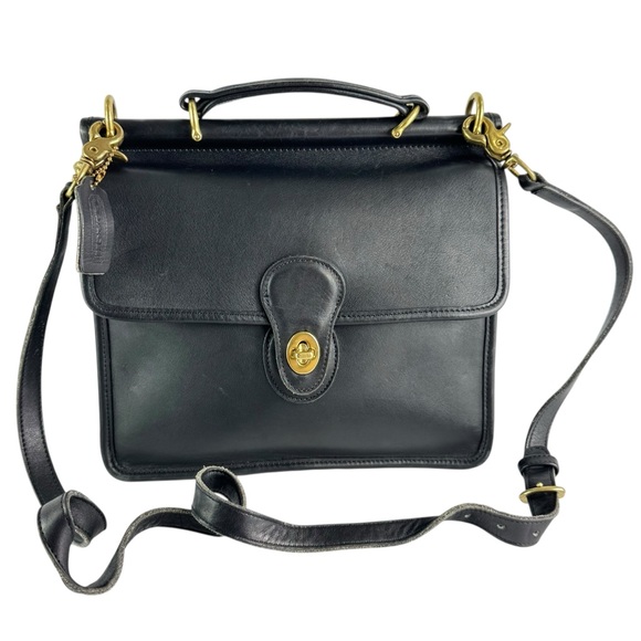 1996 COACH Willis Turn Lock Vintage Black Leather Crossbody Shoulder Bag 9927 - Picture 1 of 16